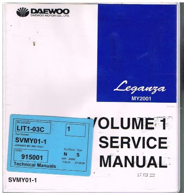 DAEWOO LEGANZA Mk1 2.0 DOHC PETROL 2001 M.Y. FACTORY SERVICE MANUAL (3x VOL SET)