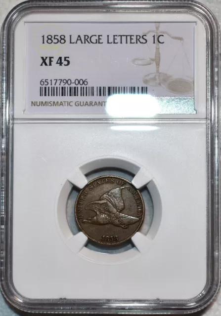 NGC XF-45 1858 Large Letters Flying Eagle Cent, Sharp, Mid-Grade specimen