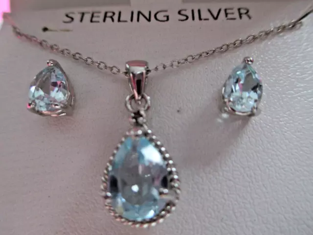 Genuine Blue Topaz & Diamond Sterling Silver Necklace Earrings Victoria Townsend 3