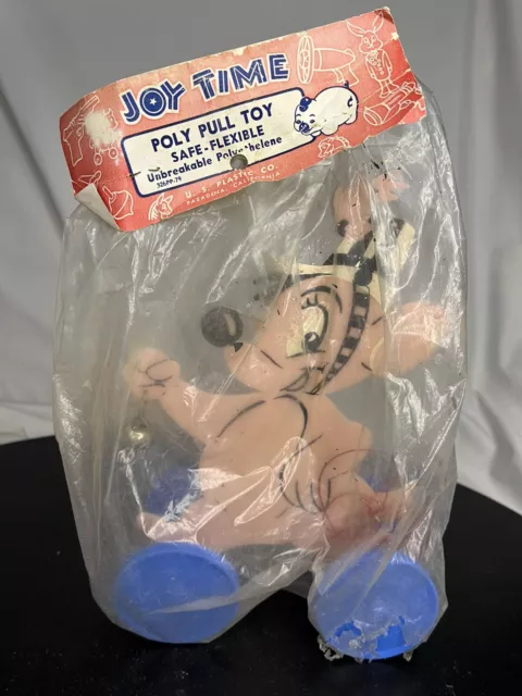 Vintage Joy Time Poly Pull Toy U. S. Plastic Co. Pasadena California 8” W/ Bell
