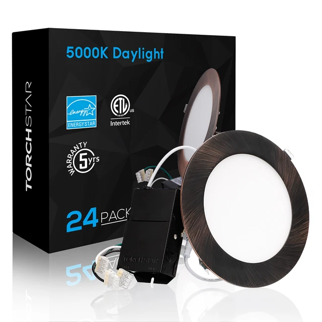 24-Pack 6 Inch Ultra-Thin LED Recessed Light with J-Box, Oil Rubbed Bronze