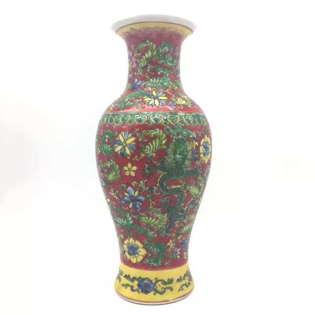 Oriental Ceramic Hand-painted Colorful Flowers and Nature Decorative Vase 10.25"