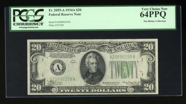DBR 1934-A $20 FRN Boston Fr. 2055-A PCGS 64 PPQ Serial A29896359A