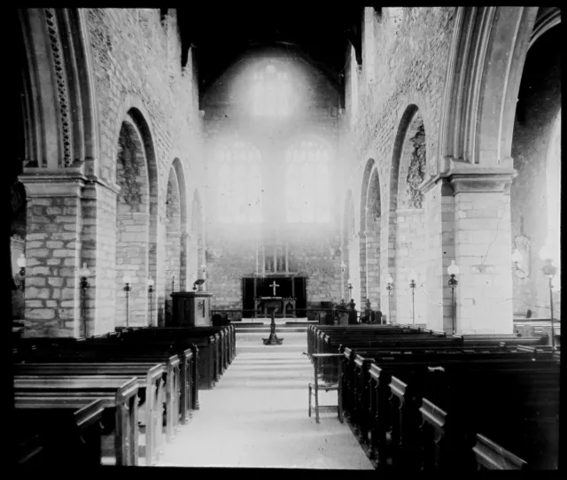 Glas Magic Laterne Rutsche ELSTOW KIRCHE INNENRAUM C1900 ENGLAND BEDFORDSHIRE