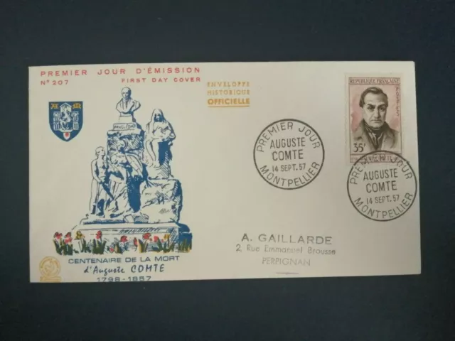 France Premier Jour Fdc Yvert 1121 Comte Mathematicien 35F Montpellier 1957