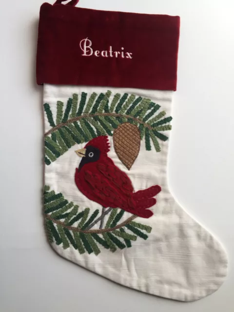 Pottery Barn Holiday Icons Cardinal Crewel Stocking BEATRIX Mono 2021 2