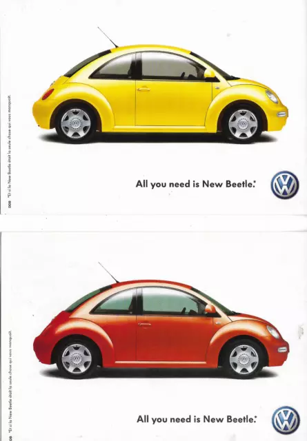lot 2 Cartes postales : automobile : pub voiture  Volkswagen NEW BEETLE