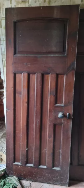 Reclaimed 1930s 1 over 3 panel stripped pine internal door. Victorian, Retro.