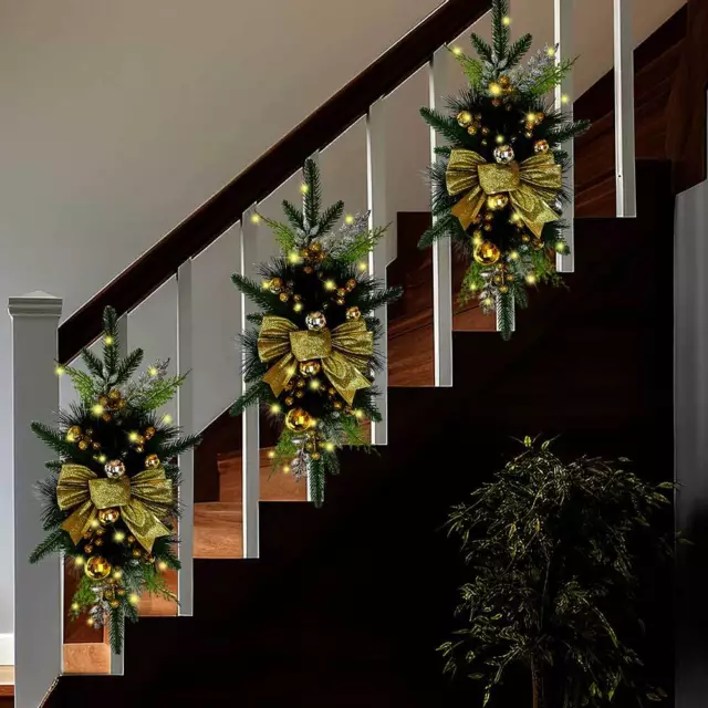 Christmas Swag Wreaths Trim Garland for Door Stair Holiday (60x30cm Gleamy) FR 3