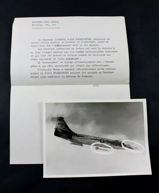 PHOTO AVION AIRCRAFT LOCKHEED STARFIGHTER F-104  US AIR FORCE + DESCRIPTIF 18x13