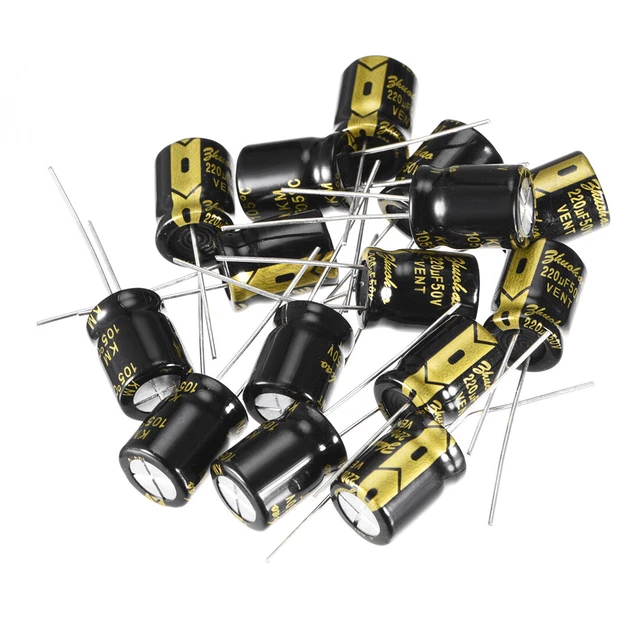 Radial Condensateur électrolytique 220uF 50V 105°C Vie 2000H 10x13mm Noir 15pc