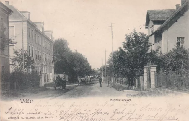 1902, Foto-AK Weiden Bahnhofstraße