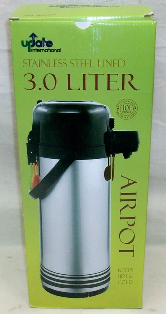 NIB Update International 3.0 Liter Airpot PSVL-30 Stainless Steel Lined Presspot