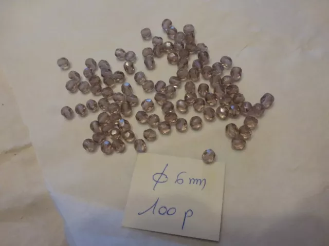 lot 100 PERLES anciennes en cristal de bohème à facettes améthyste light 6 mm