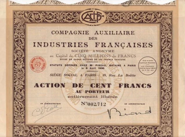 Compagnie Auxiliaire des Industries Françaises, 1930