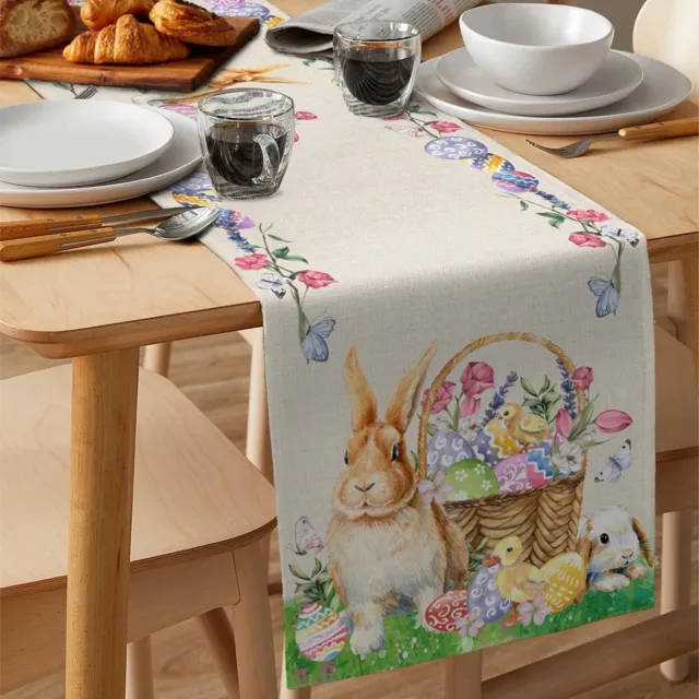 Easter Bunny Table Runner 72x13" Easter Dwarf Rabbit Egg Tablecloth Festive Deco