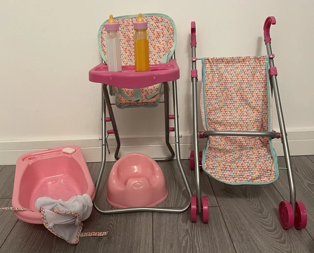 Wilko Kids Child Toy Baby Doll Bundle - High Chair / Push Chair / Potty / Bath