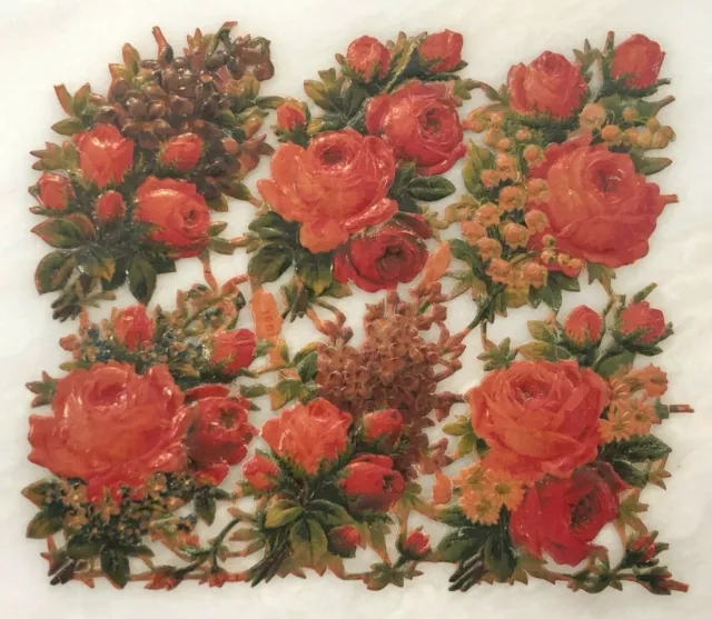 1880s VICTORIAN SCRAP SHEET Die Cut ROSES 1901 ANTIQUE Flowers Paper Ephemera