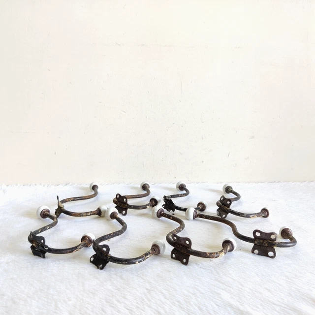 1920s Vintage Victorian Ceramic Knob Ornate Iron Wall Hanger Decorative 8Pcs I86 4