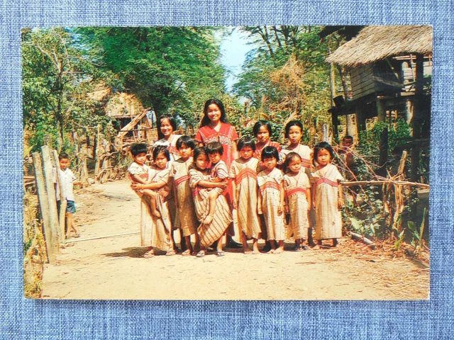 Karen Children in Native Costumes North Thailand Vintage Postcard 1970s Asia
