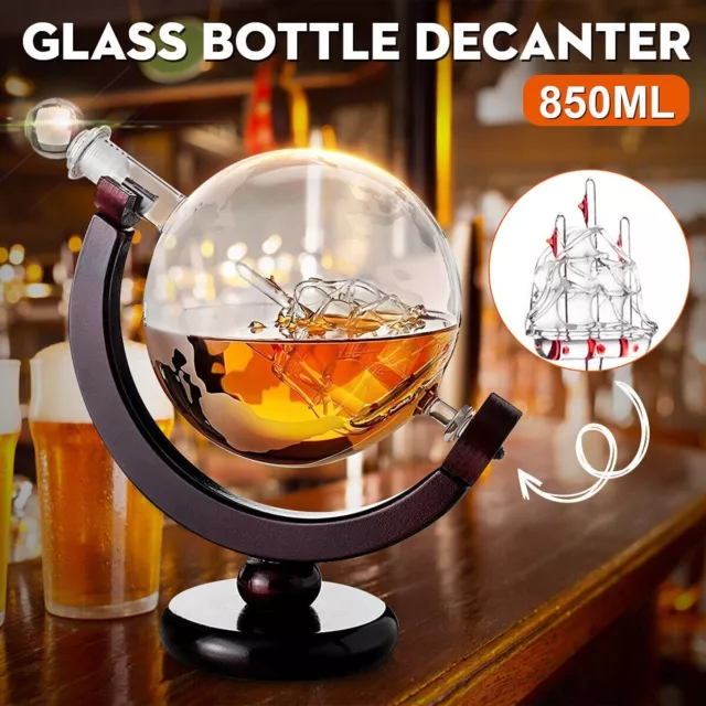 850ml Globe World Glass Crystal Whiskey Decanter Liquor Spirits Wine Bottle Gift