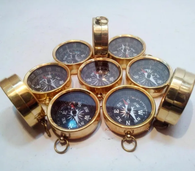 Set Of 10 Pieces Maritime Nautical Vintage Style Brass Pocket Compass Key Chains