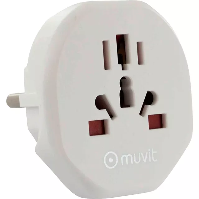 Adaptador viaje universal Muvit (EU,UK,US,AU) Max. 10A / 2500W Blanco