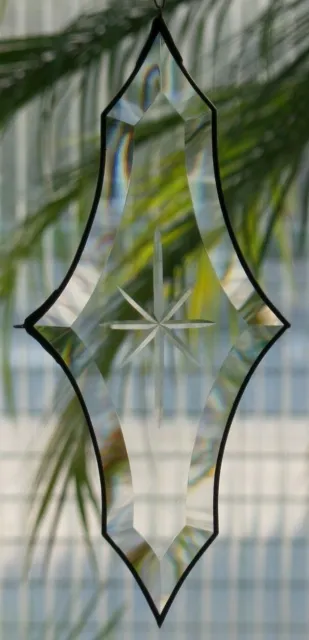 Bleiverglasung Fensterbild Suncatcher Rhombus Facette mit Gravur in Tiffany 3