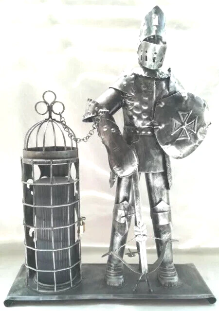 21" Tall Metal Medieval Cross Archer Armor 10" candle holder Fleur De Lis Design