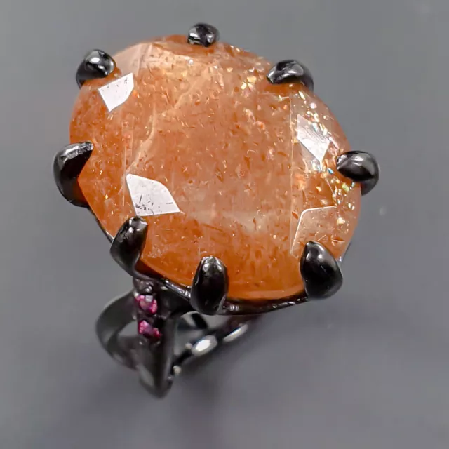 Natural 18 ct Not Enhanced Sunstone Ring 925 Sterling Silver Size 7.5 /R329123