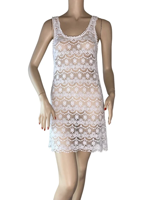 Vintage Victoria’s Secret White Lace Beach Cover Up Slip Dress Nighty Small 💋