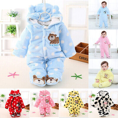 Hooded Romper Jumpsuit Bodysuit Clothes Outfits Baby Boy Girl Kids Thicken