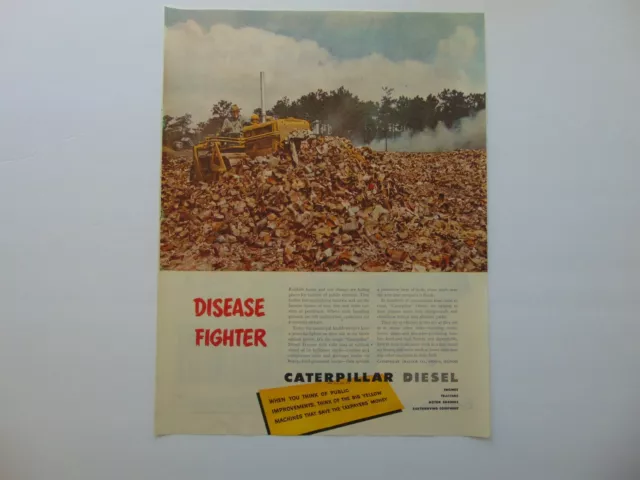 1949 CAT CATERPILLAR Bulldozer Plows Dump Fights Disease art print ad