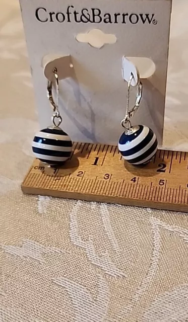 Croft & Barrow Silvertone Blue And White Orb Earrings New