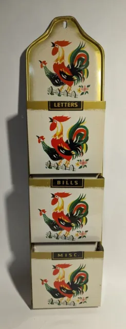 Vintage Rooster Mail 3 Pocket Sorted Wall Hanging Kitch Farmhouse