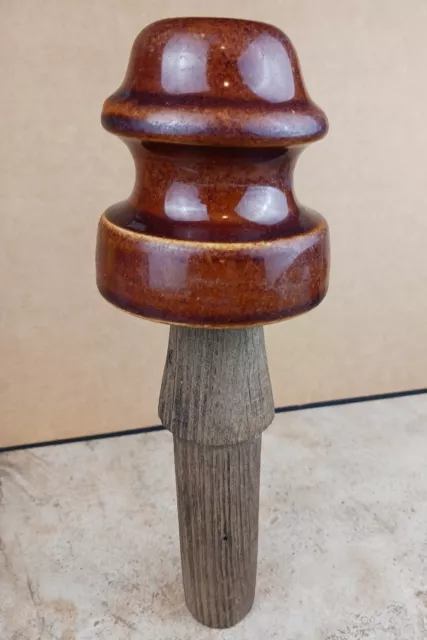 VTG Brown Ceramic Insulator PINCO-2 #52  w/ 9" Antique Bracket Post Wonderful!!!