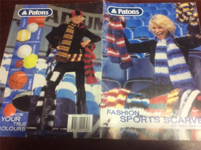 Patons Knitting Pattern Book 6001 FASHION SPORTS SCARVES 22 TEAM COLOURWAYS