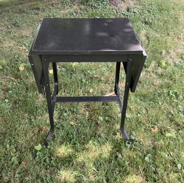 Vintage Matte Black Metal Typewriter Table Stand Cart