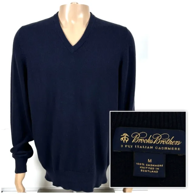 Brooks Brothers Sweater Mens Medium Blue 3 Ply 100 % Italian Cashmere V Neck VGC