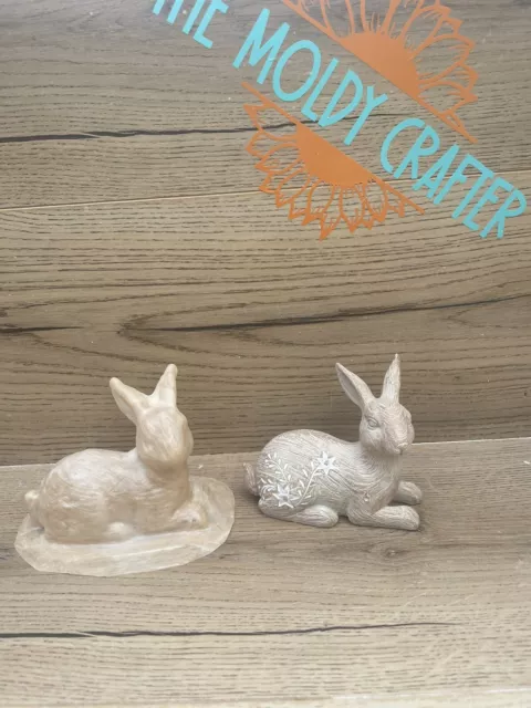 Rubber Latex Mould Flower Design Hare Garden Ornament Laying Rabbit Mold