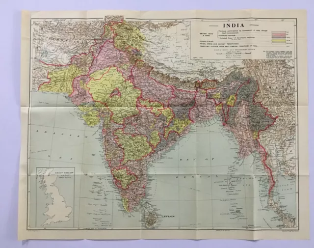 1930 Large Map INDIA PROVINCES ADMINISTERED BY CHIEF COMMISSIONERS Stanford