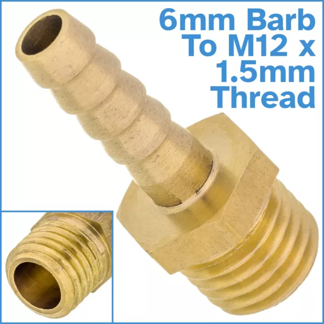 Brass 6mm Barb Hose To M12 x 1.5mm Male Threaded Pipe Fitting Tail Connector