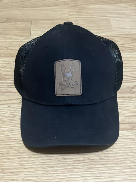 Psycho Bunny Adult Hat Cap Black Trucker SnapBack One Size Adjustable Embroider