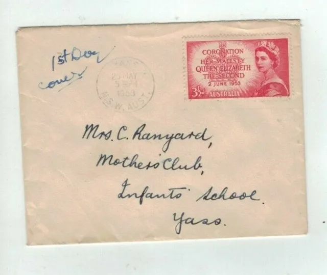 1953 3 1/2d red QEII Coronation on small unbranded envelope