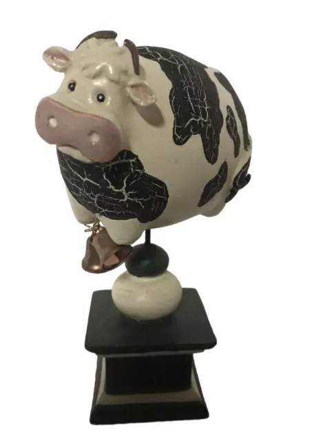 Folk Art Country Cow  With Bell Figurine
