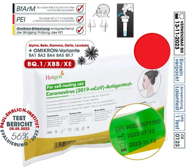 Hotgen Selbsttest Corona Schnelltest Laientest Omikron Antigen Test BQ.1 XBB XE