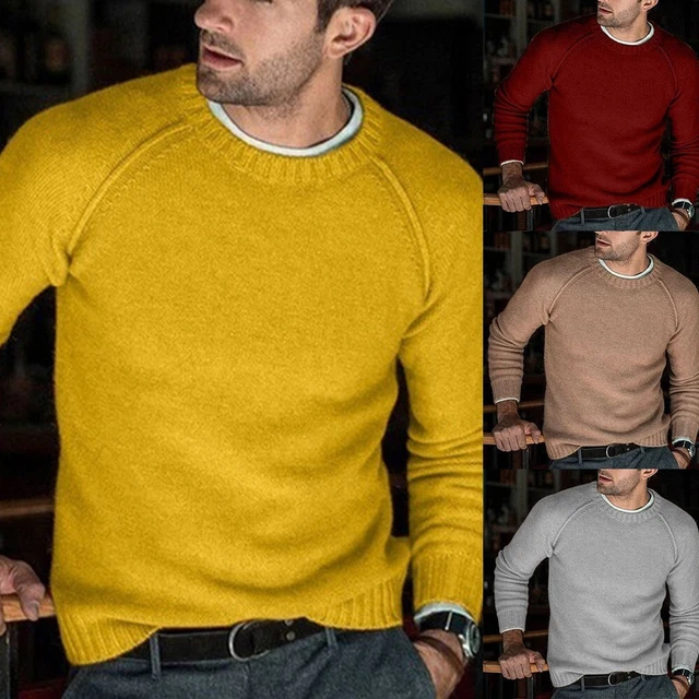 Uomo Girocollo Maglione Invernale Maglia Maniche Lunghe Al Sedere Camicie
