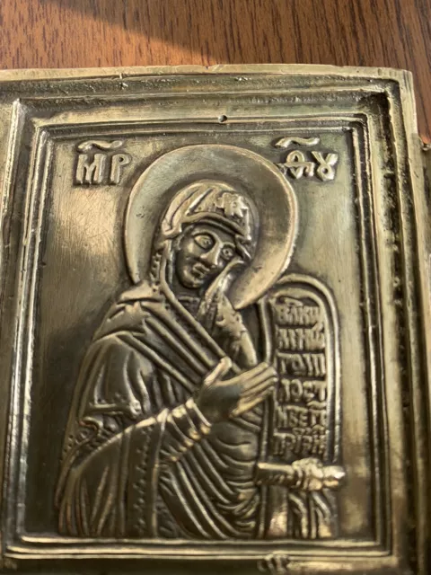 Antique Russian Orthodox bronze Icon  Triptych part икона 1700-1800s