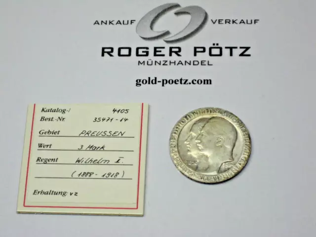 Roger Pötz:  3 Mark Preußen 1910 Jahrhundertfeier Uni Berlin  Silber Jäger 107