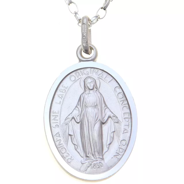 Sterling silver Miraculous Mary medal Madonna pendant necklace with 18" chain